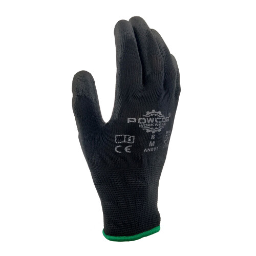 (Medium) 12 Pairs PU Coated Black Nylon Safety Work Gloves 2