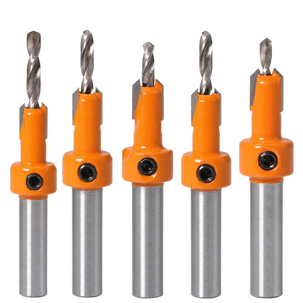 5Pcs Carbide Tip 8mm Shank HSS Countersink Router Bit Set Screw Extractor Remon Demolition for Wood Milling Cutter