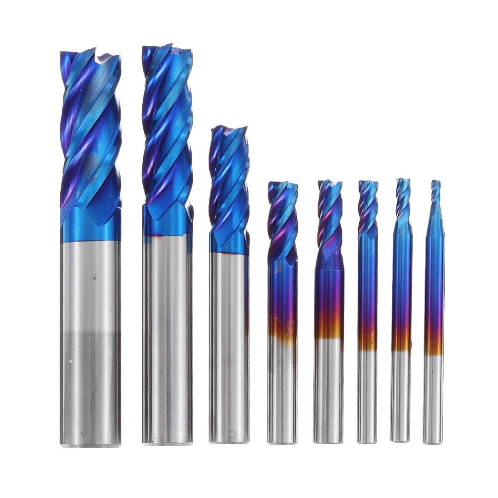 HRC65 Tungsten Carbide 4 Flutes Milling Cutter 2-12mm Blue Nano Coating CNC Milling Cutter Tool