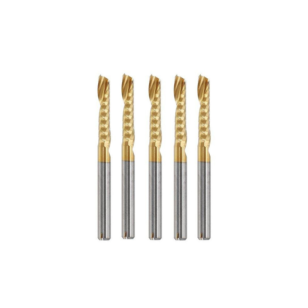 5pcs 3.175mm Shank 17mm Single Flute End Mill Cutter Titanium Coated Spiral Milling Cutter