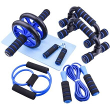 AERLANG 7-in-1 Ab Roller Kit with Dual Wheel, 2 Push-Up Bars, Resistance Bands, Jump Rope, Hand Grips & Knee Pad for Home Gym
