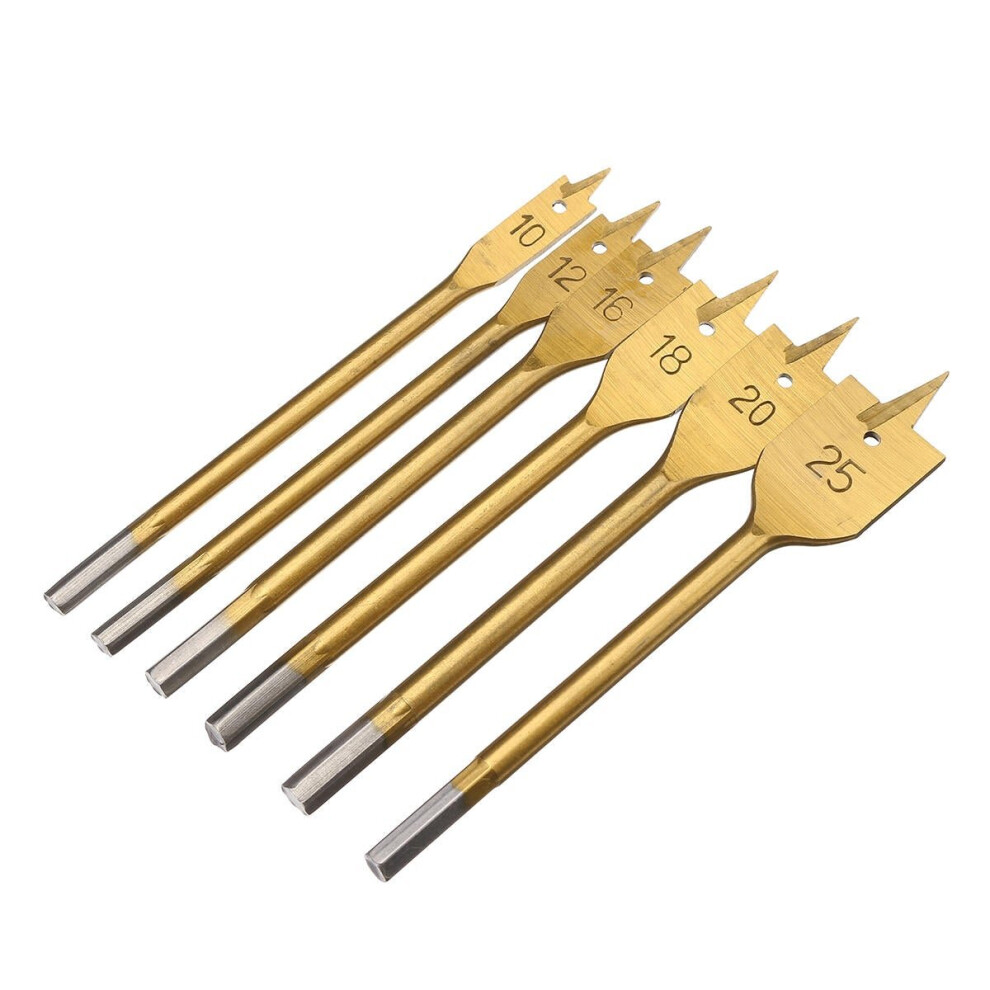 6pcs 10-25mm Flat Spade Wood Drill Hex Shank Woodworking Bit