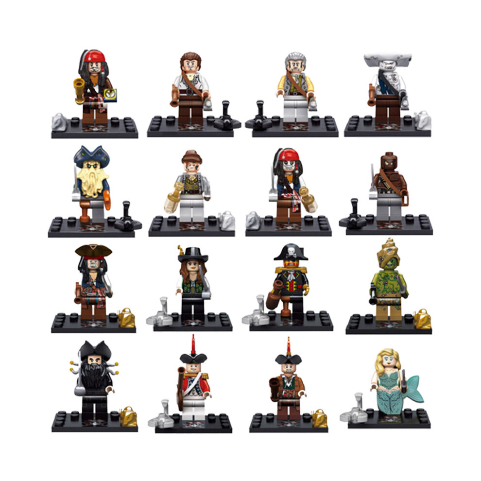(16Pcs) 8pcs Caribbean Pirates Minifigures Mermaid Puzzle Assembled Building Blocks