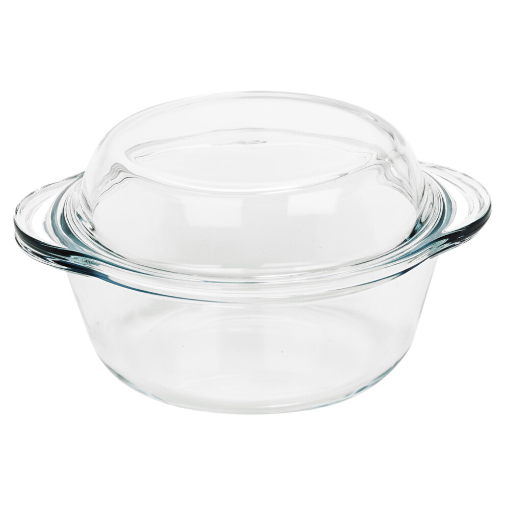 (1) 840 ml Pasabahce Large Round Casserole Dish Glass Bakeware Ovenware with Lid New