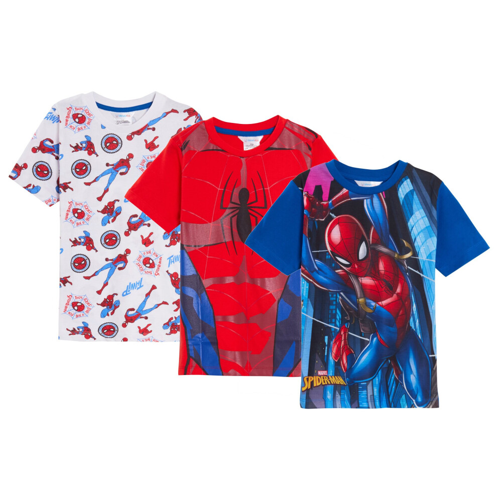 (9-10 Years) Boys 3 Pack Spiderman T-Shirts Kids Marvel Dress Up Tops Short Sleeved Tees