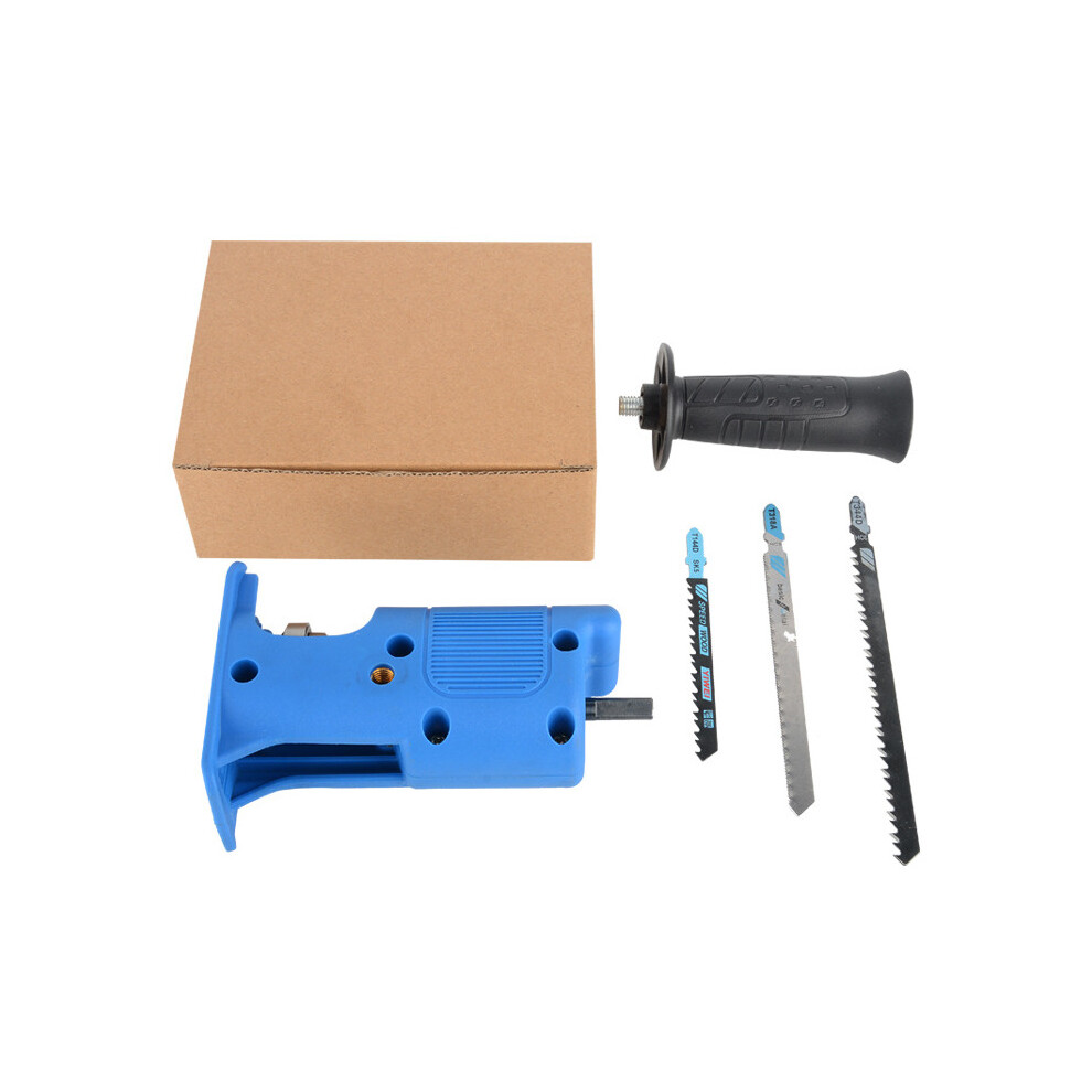 (Blue) Reciprocating Saw Attachment Adapter Change Electric Drill Into Reciprocating Saw for Wood Metal Cutting