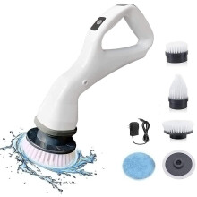 (US Plug) Electric Spin Scrubber Rechargeable Power Cleaning Brush With 4 Replaceable Brush Heads