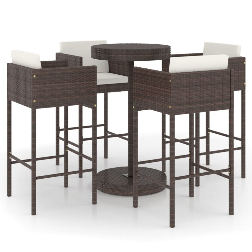 Vidaxl Garden Bar Set 5 Piece With Cushions Poly Rattan Brown Table And Chair