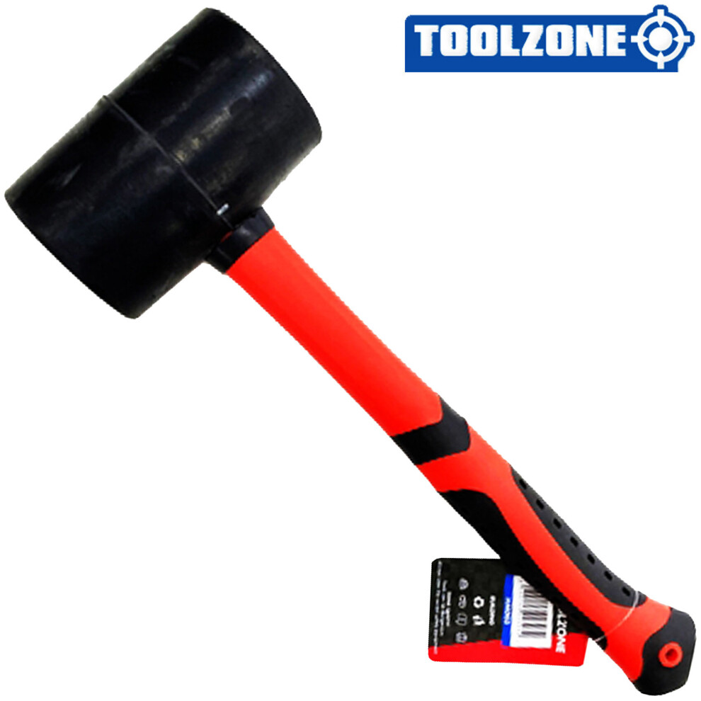 48oz TOOLZONE Rubber Mallet with Fibreglass Shaft - Black Head, Red Grip, Heavy-Duty DIY Paving Hammer (UK)-image-OPC-P9HWBQ6-NEW