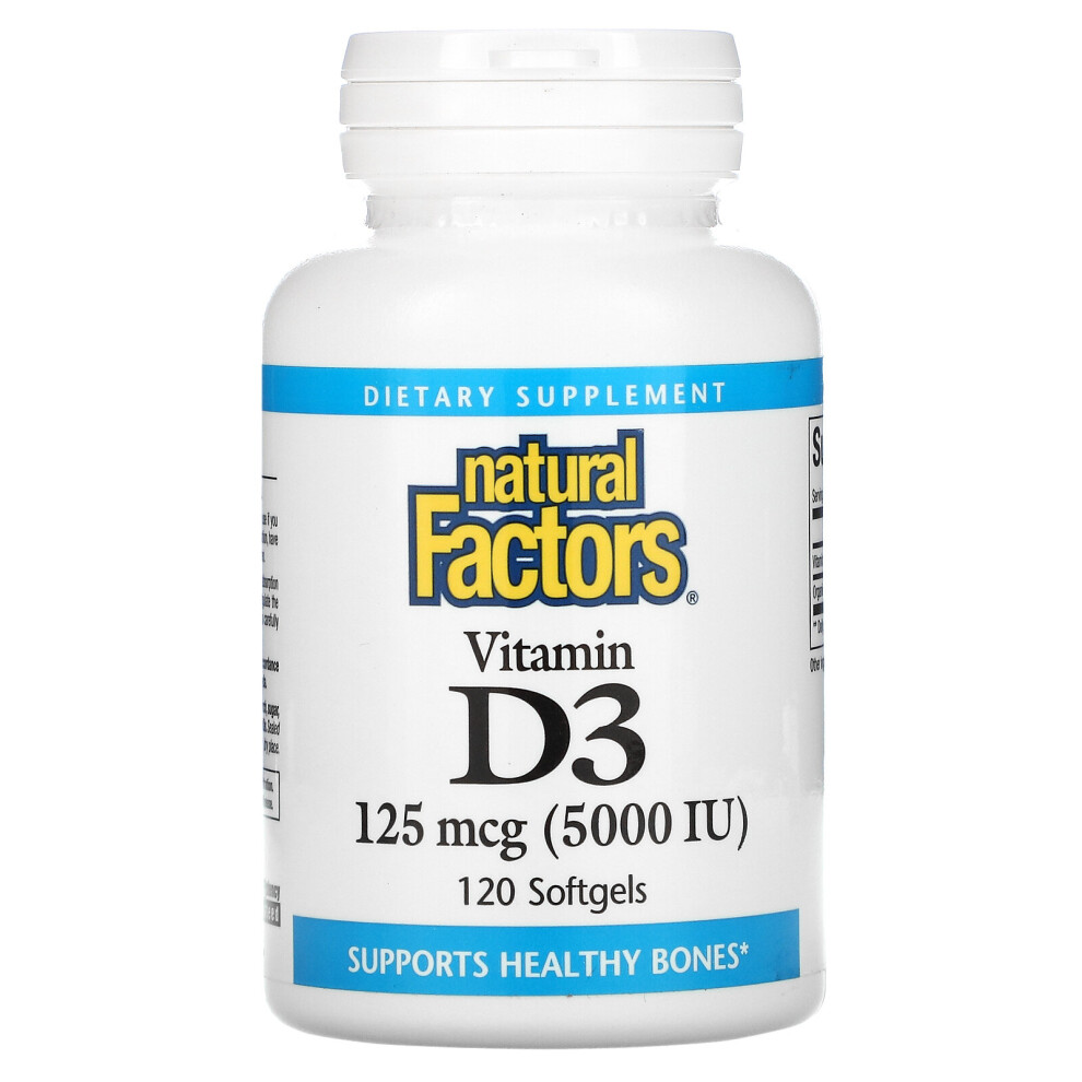 Natural Factors , Vitamin D3, 125 Mcg (5,000 Iu), 120 Softgels