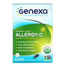 Genexa, Allergie Pflege, Nicht müde machendes Organisches Allergie & Abschwellmittel, Organische Acai-Beere, 60 Kautabletten