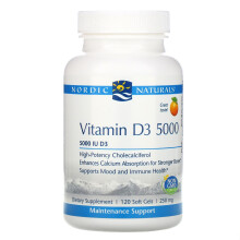Nordic Naturals, Vitamine D3 5000, Orange, 5 000 UI, 120 Gélules Molles