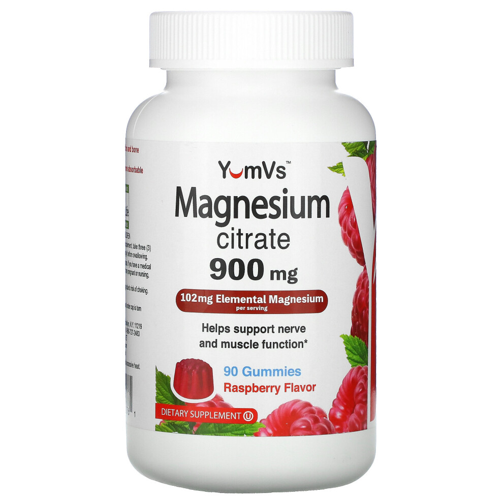 Yum-Vs Yumv's, Magnesium Citrate, Raspberry, 900 Mg, 90 Gummies