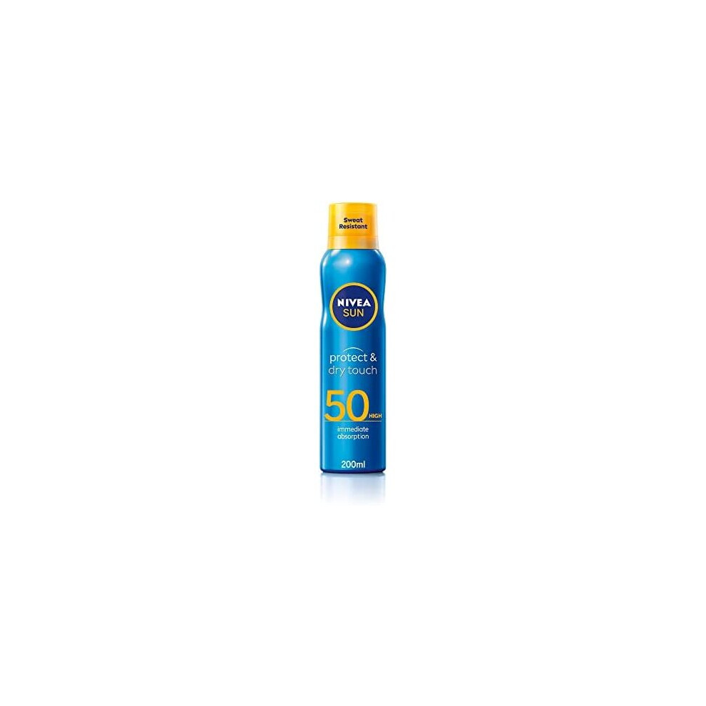 NIVEA SUN Protect & Dry Touch Cooling Sun Mist SPF50 (200 ml), Refreshing Suncream with SPF50, Advanced Sunscreen Protection, Transparent No White