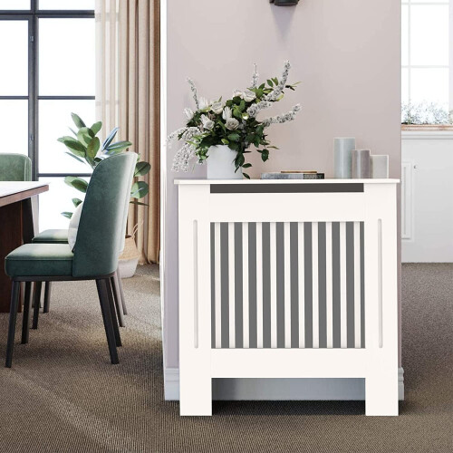(Vertical-S H92XW78XD19CM, White) Modern Radiator Cover Furniture Cabinet Shelf