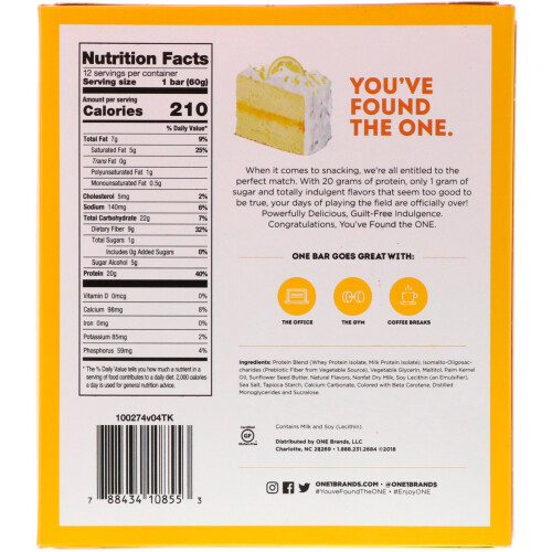 One Brands, ONE Bar, Lemon Cake, 12 Bars, 2.12 oz (60 g) Each 2