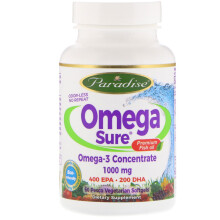 Paradise Herbs, Omega Sure, Premium Omega-3 Fischöl, 1.000 mg, 60 Pesco-Vegetarische Weichkapseln