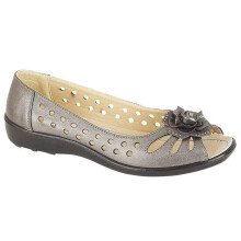 (Pewter, UK 6) Women Open Toe Sandal Slip On Pumps Comfort Shoe
