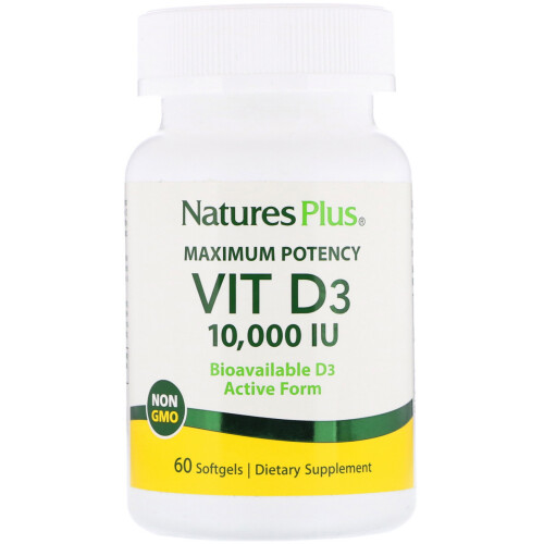 NaturesPlus, Vitamin D3, 10.000 IE (250 mcg), 60 Softgels