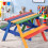 Kids Picnic Table Bench Set Children Activity Play Table w/ Umbrella 6
