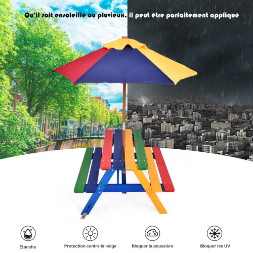 Kids Picnic Table Bench Set Children Activity Play Table w/ Umbrella 1