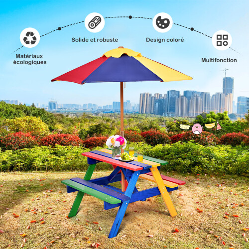 Kids Picnic Table Bench Set Children Activity Play Table w/ Umbrella 2