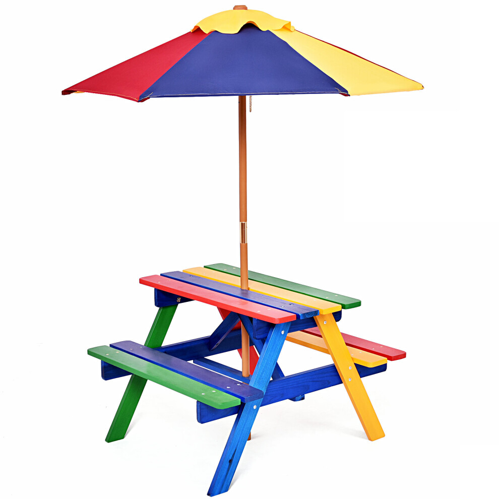 Kids Picnic Table Bench Set Children Activity Play Table w/ Umbrella