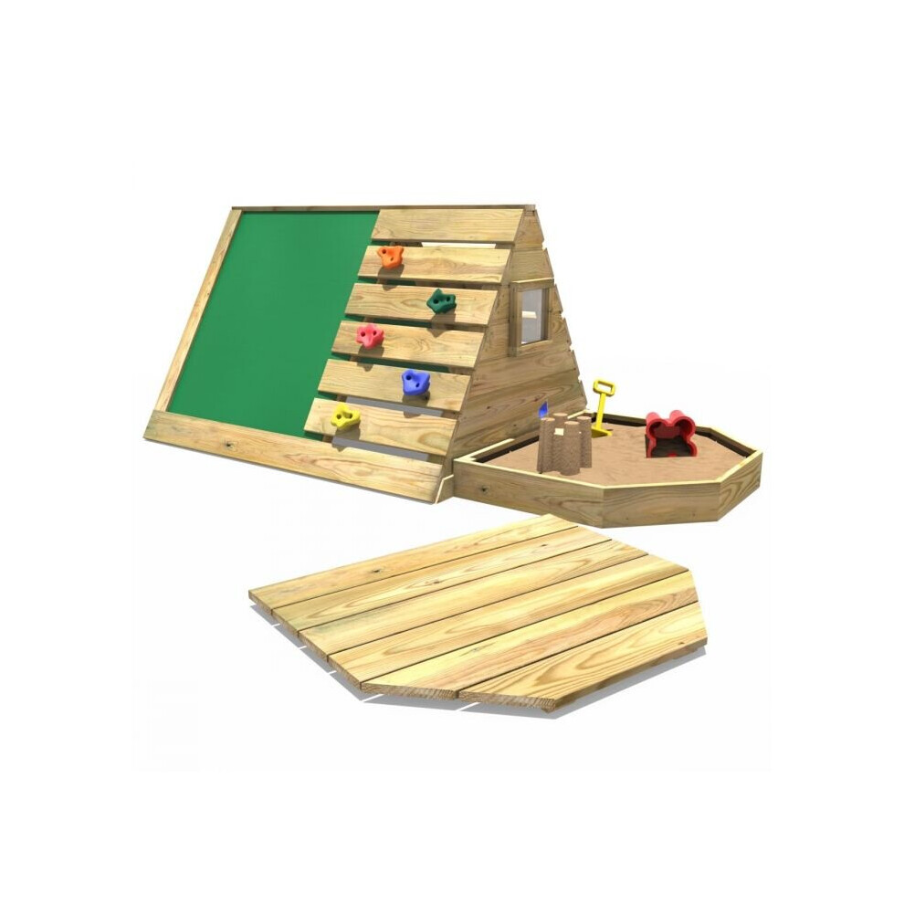 Wooden Pyramid with Climbing Wall, Secret Den and Slide - Green