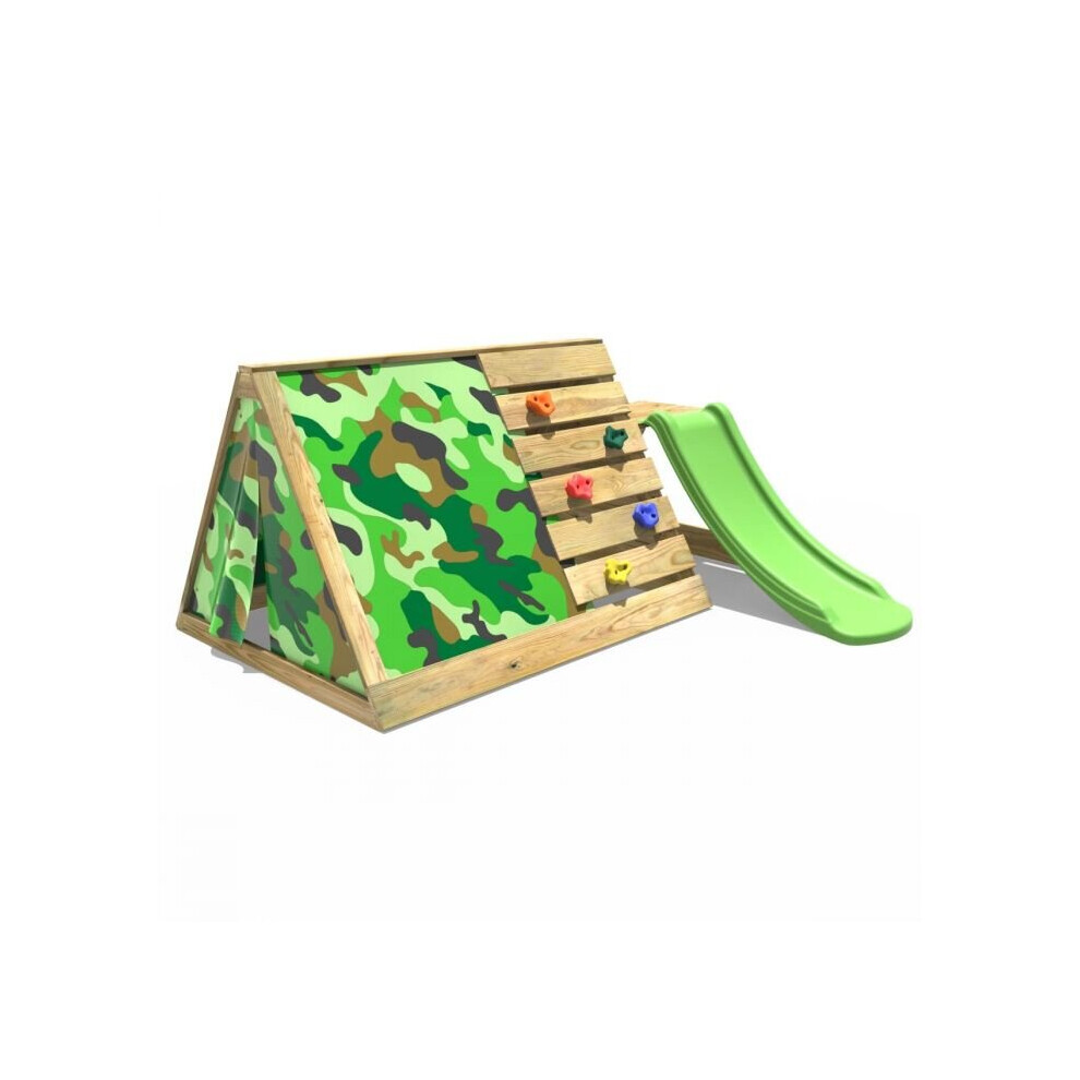 Wooden Pyramid with Climbing Wall, Secret Den and Slide - Camo