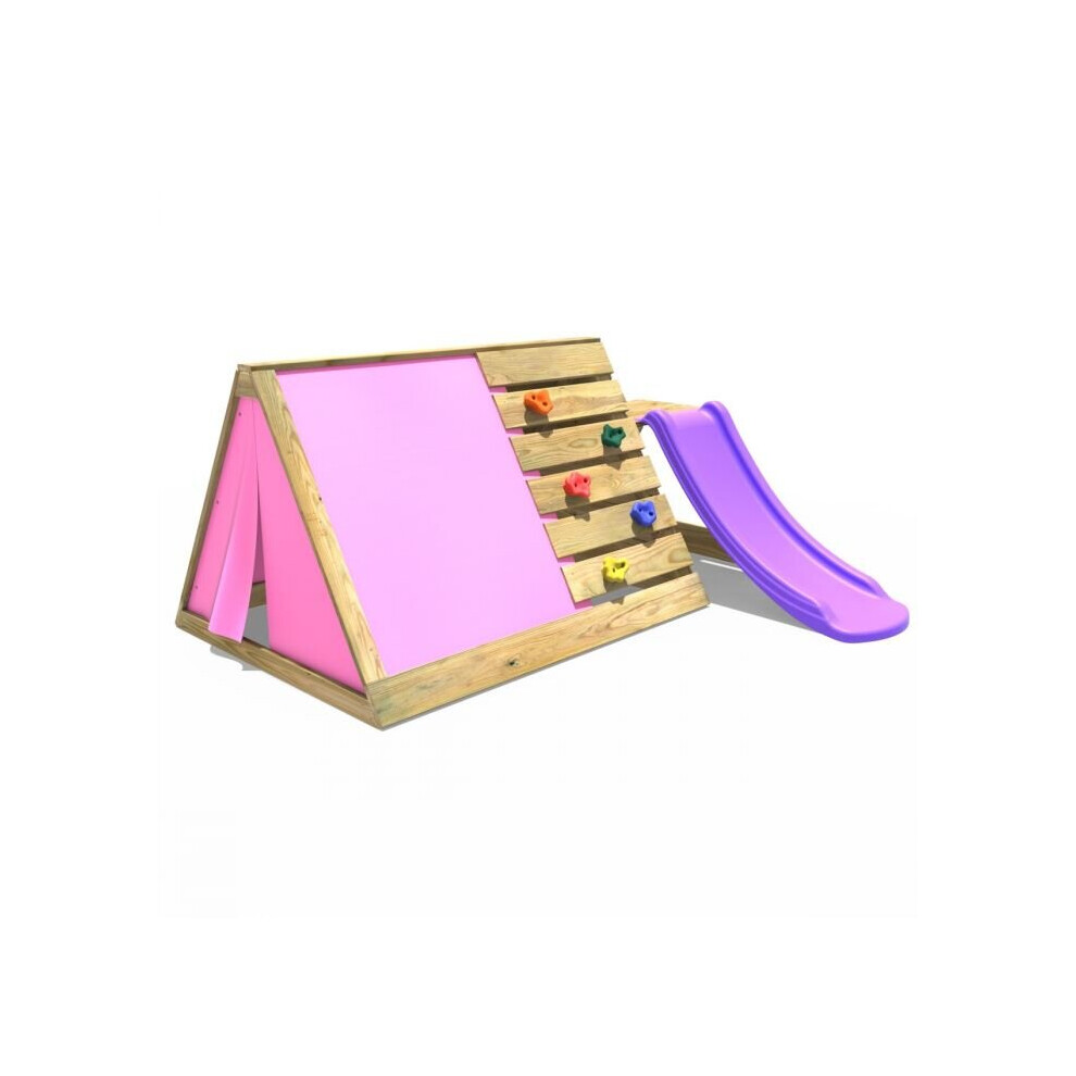 Wooden Pyramid with Climbing Wall, Secret Den and Slide - Pink