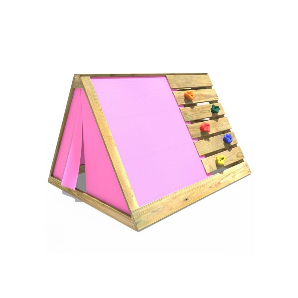 Wooden Pyramid with Climbing Wall and Extended Secret Den - Pink