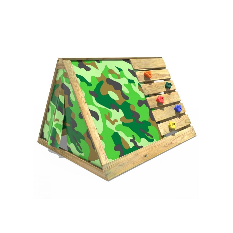 Wooden Pyramid with Climbing Wall and Extended Secret Den - Camo