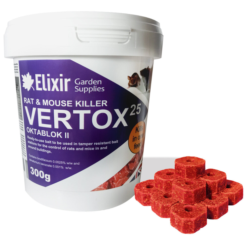 (Vertox 300g Tub, 6) Rat, Mouse & Rodent Killer/Poison & Pest Control | Ready-to-Use Bait
