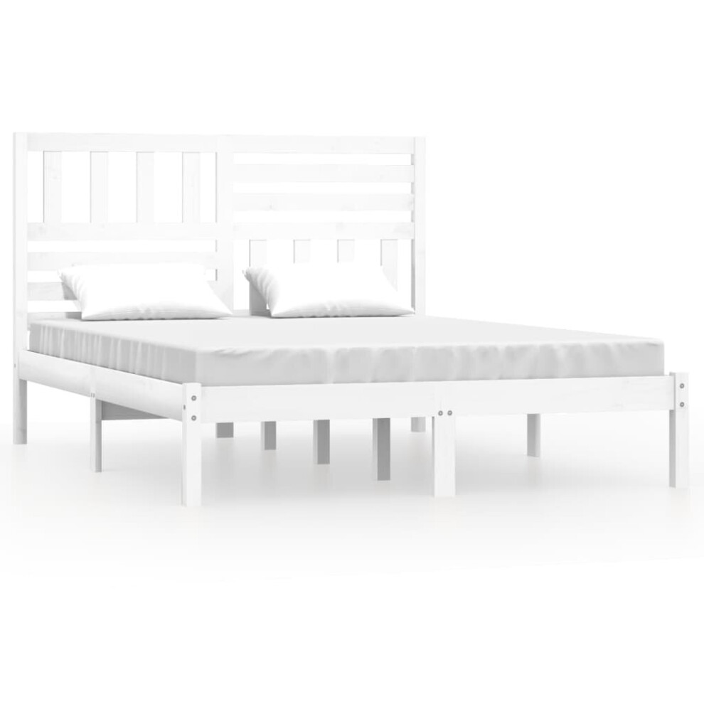 Vidaxl (White, 160 X 200 Cm) Bed Frame Bed Base Bedstead Bedroom Mattress Foundation Solid Wood Pine