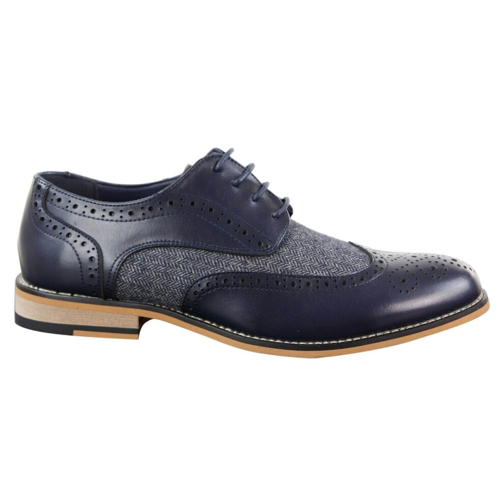 (9) Mens Navy Blue Leather Tweed Oxford Laced Shoes