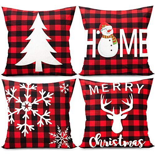 Party-Poter Christmas Cushions Cover Christmas Pillow Cases Set of 4 Christmas Pillow Cover Red and Black Buffalo Christmas Cushion Covers f
