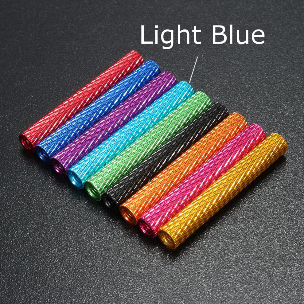 (Light Blue) M3AS9 10Pcs M3 40mm Knurled Standoff Bolt Aluminum Alloy 6061 Anodized Spacer Multicolor