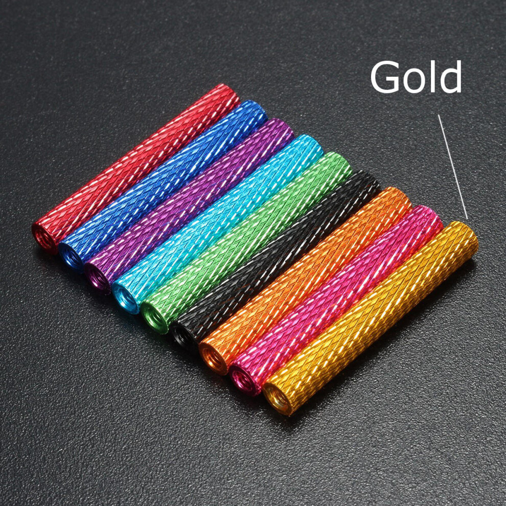 (Gold) M3AS9 10Pcs M3 40mm Knurled Standoff Bolt Aluminum Alloy 6061 Anodized Spacer Multicolor