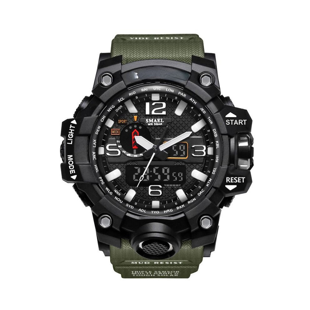 (ArMy Green) Waterproof Sport Dual Display Watch