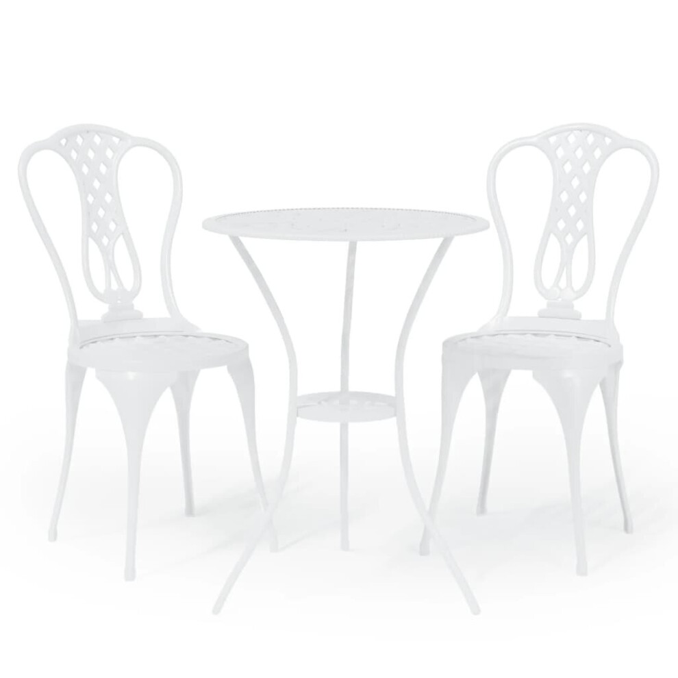 (white) vidaXL Bistro Set 3 Piece Cast Aluminium Bistro Table And Chair Multi Colours