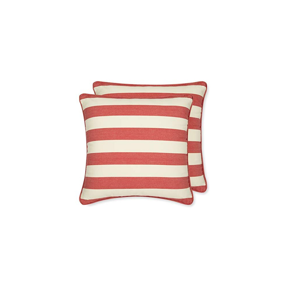 Sticky Toffee Striped Cushion Cover - Cornish Red Stripe, Square Set of 2 | 100% Cotton | Patterned Covers Perfect for Indoor or Outdoor Fur
