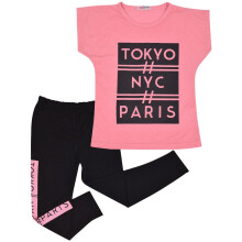 (13 Years, Baby Pink) Kids Girls Tokyo, NYC, Paris Print Tops & Leg Set