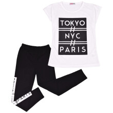 (5-6 Years, Black) Kids Girls Tokyo, NYC, Paris Print Tops & Leg Set