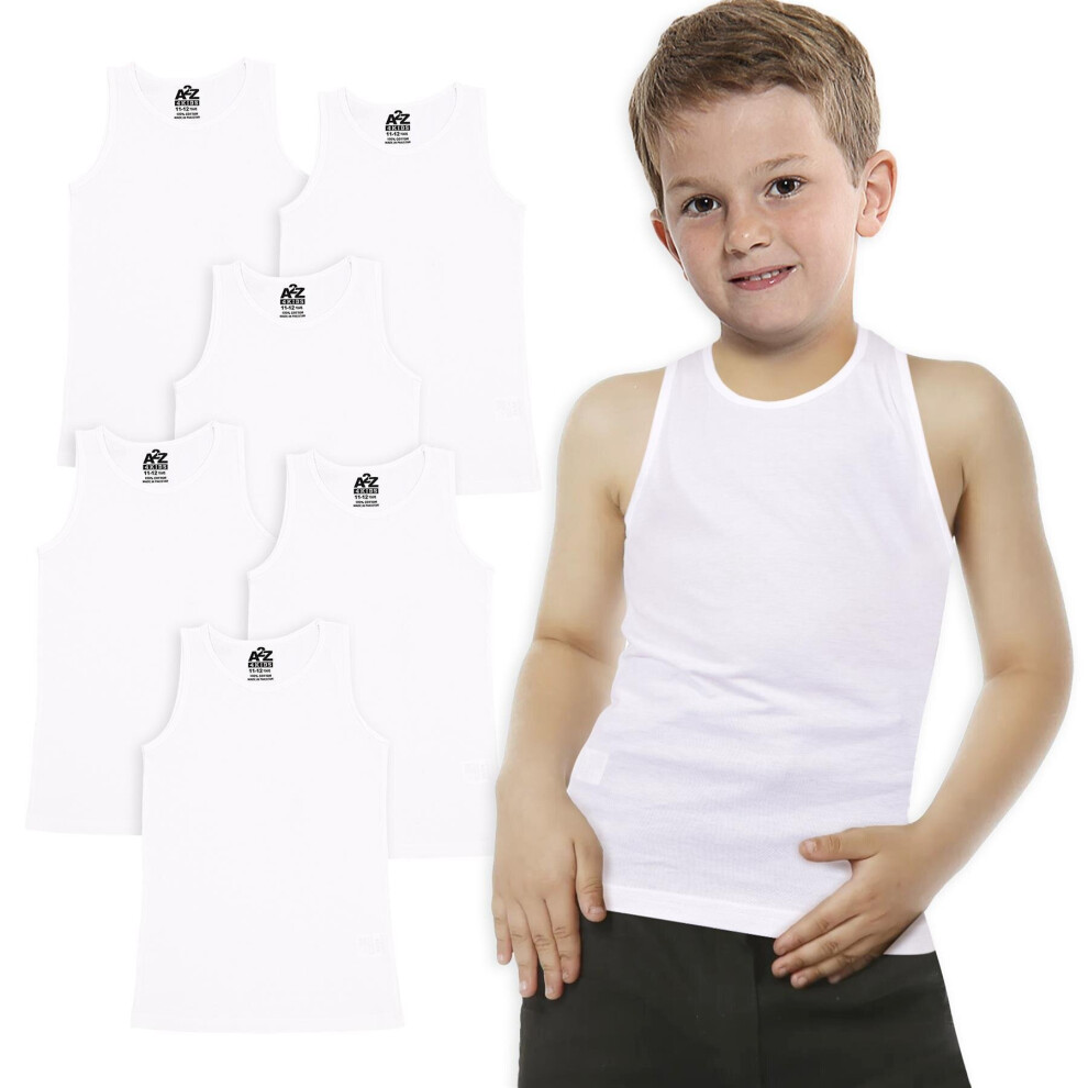 (13 Years, 6 Pack White) Boys Vest Top 100% Cotton Fashion Summer School Vest