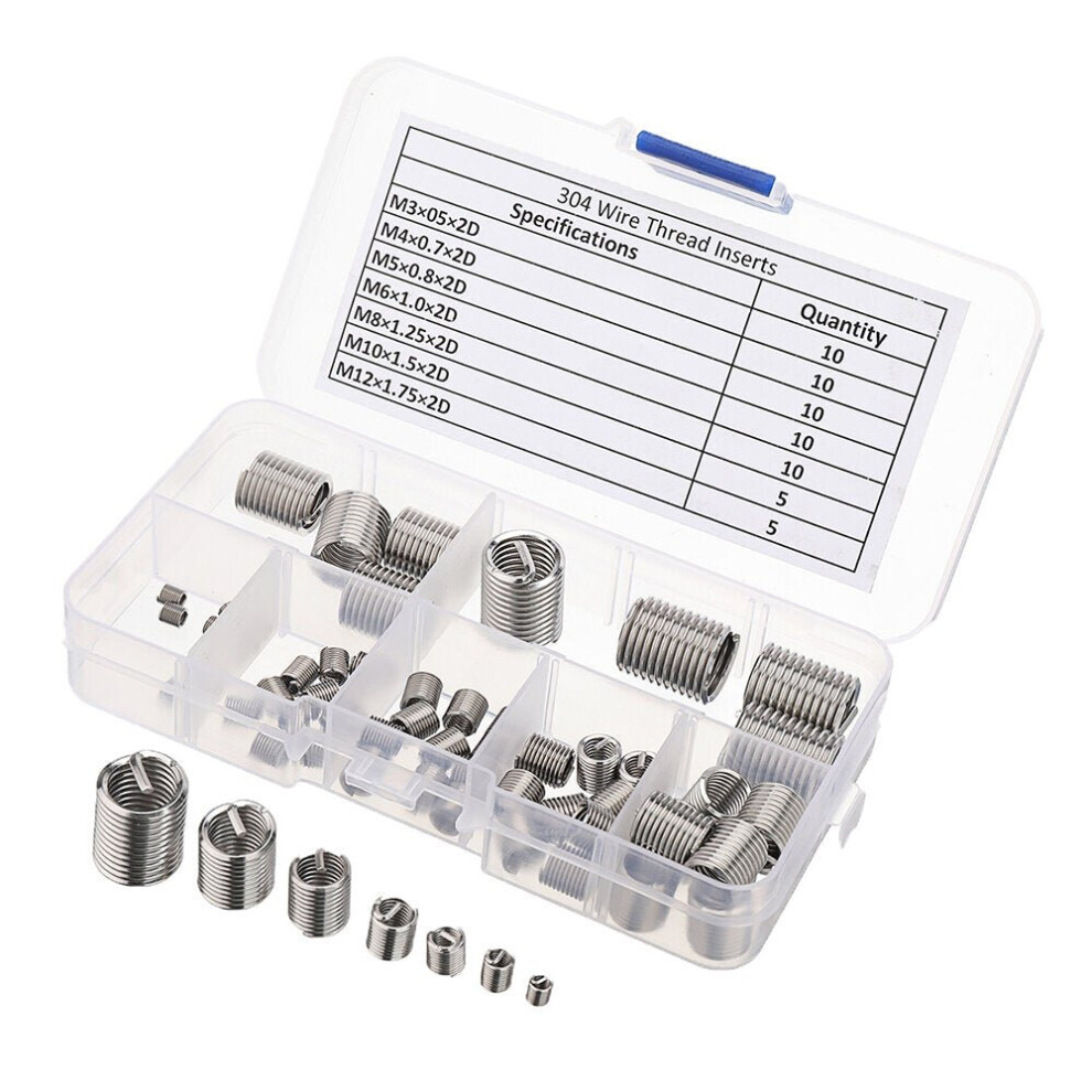 60PCS/set M3-M12 Thread Insert Set Stainless Steel Screw Thread Repair Insert Kit Wire Screw Sleeve Set