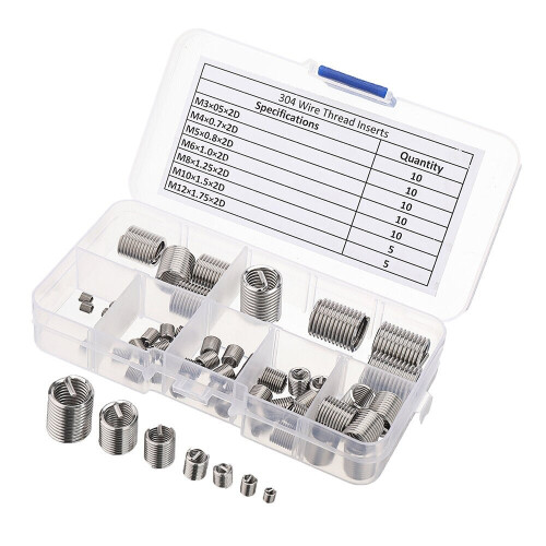60PCS/set M3-M12 Thread Insert Set Stainless Steel Screw Thread Repair Insert Kit Wire Screw Sleeve Set 1
