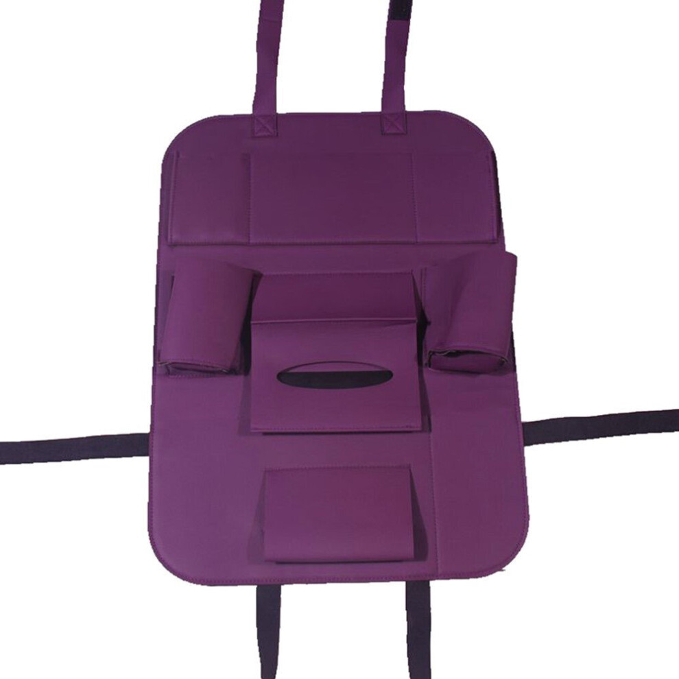 (Purple) Pu Leather Car Seat Back Organizer Backseat Storage Box