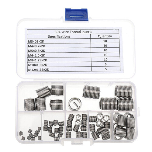 60PCS/set M3-M12 Thread Insert Set Stainless Steel Screw Thread Repair Insert Kit Wire Screw Sleeve Set 2