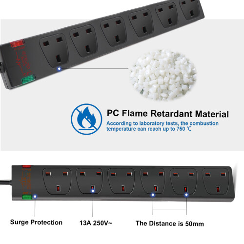 EXTRASTAR 6 Way Extension Leads with Surge Protection, 13A 3120W ...