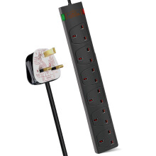 EXTRASTAR 6 Way Extension Leads with Surge Protection, 13A 3120W Approved British UK Wall Mounted Power Strips with 1 Metre Extension Cord, Black